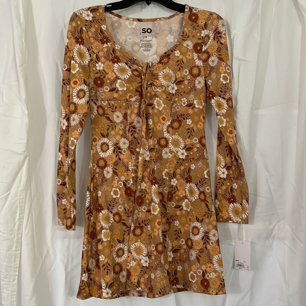 Brown/Orange Floral Long Sleeve Dress.